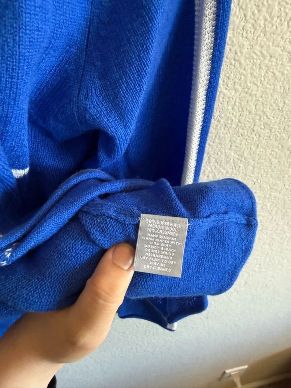 NWT Hannah Rose Merino Wool & Cashmere Open Front Cardigan Blue & White Medium - Picture 4 of 8